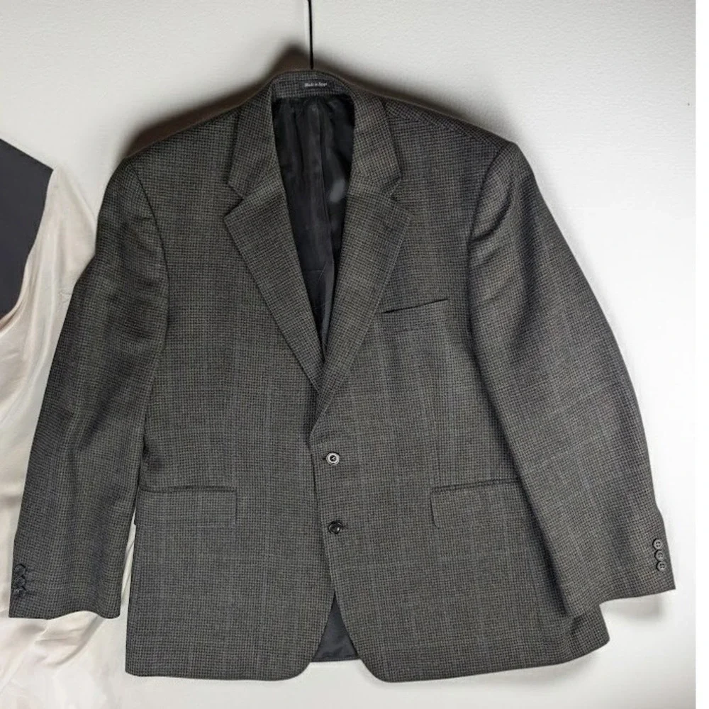 Alexandre London Savile Row Tweed Wool Blazer Sport Coat Brown Blue Plaid 48R